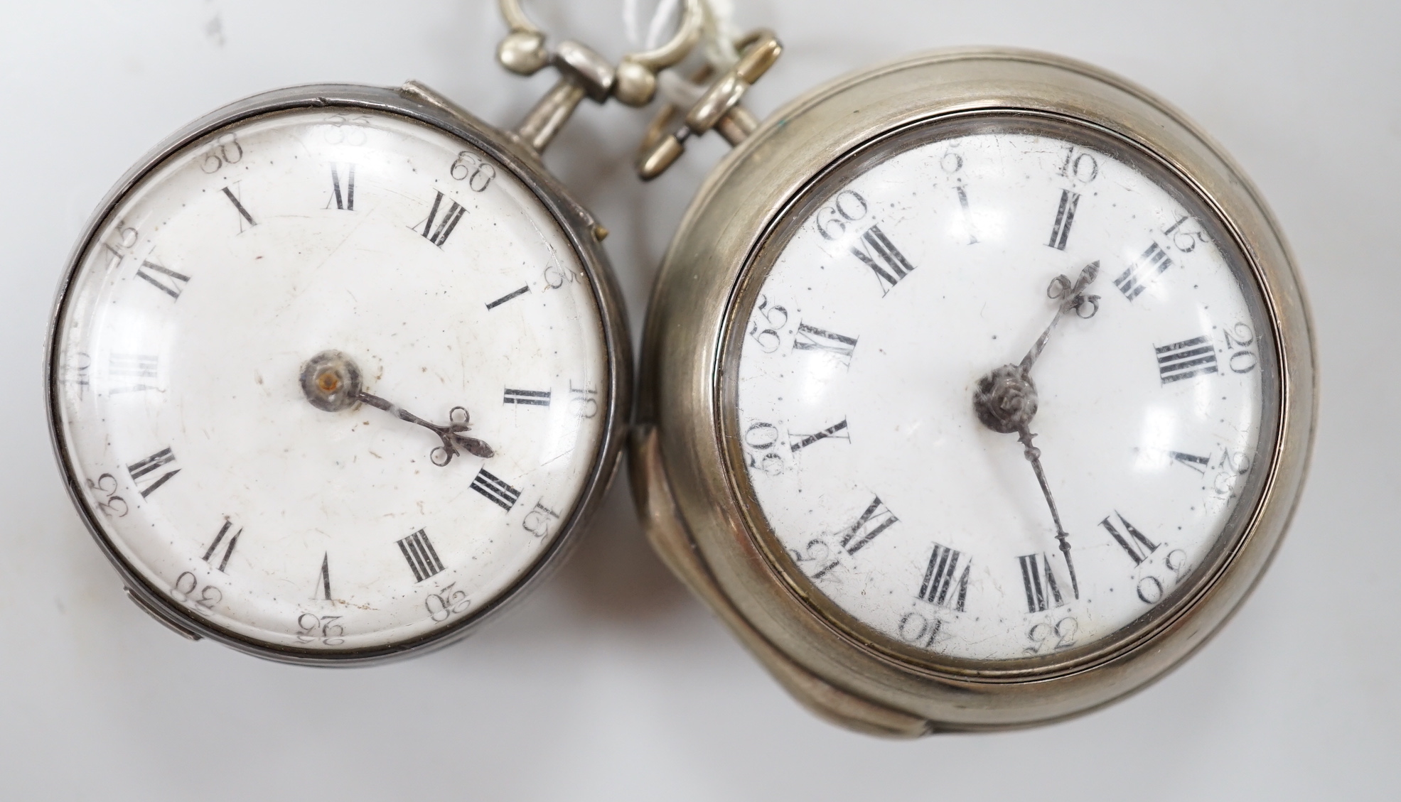 A George III silver pair cased keywind verge pocket watch by Sam King of Salop and one other silver pocket watch, lacking outer case.